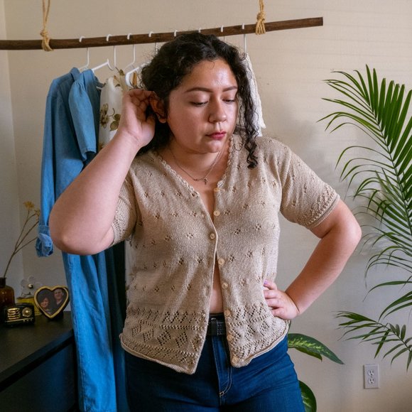 Knit Crochet Short-sleeve Cardigan - Picture 2 of 7